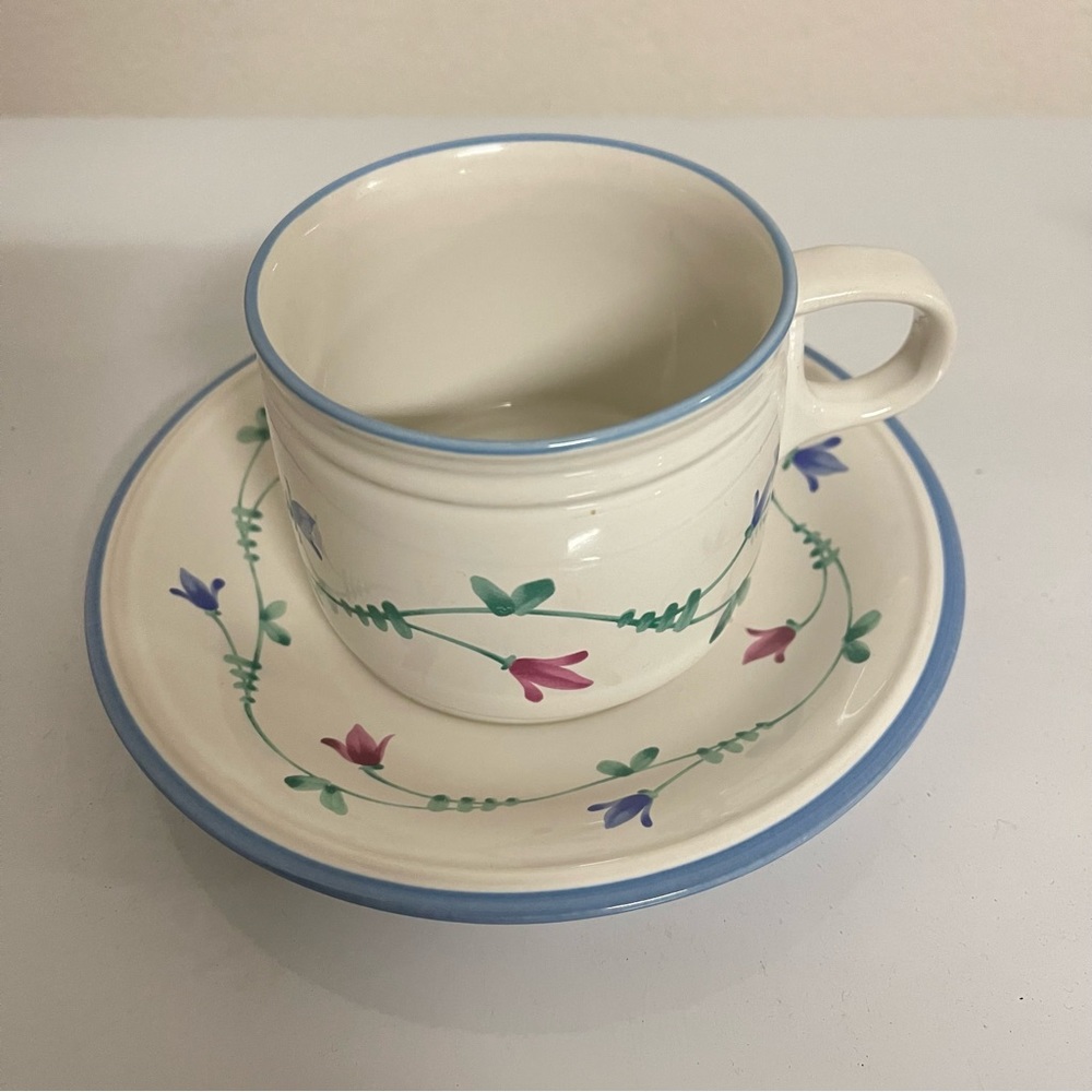 Savoir Vivre hand painted porcelain Teacup /coffee and Saucer set NWOT